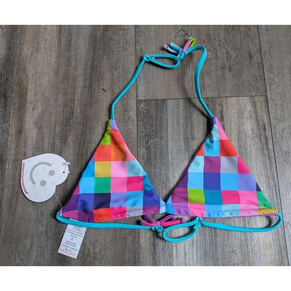 NWT NEW LittleMissMatched Bikini Top Girl Size 6 Color Block Colorful Fun Swim